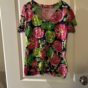 Simply Southern Navy/Pink Floral Tee - L